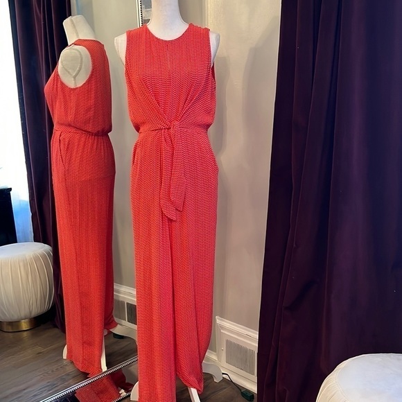 Vince Camuto Orange and White Crepe Tie Front Jumpsuit Size Small - Picture 1 of 12